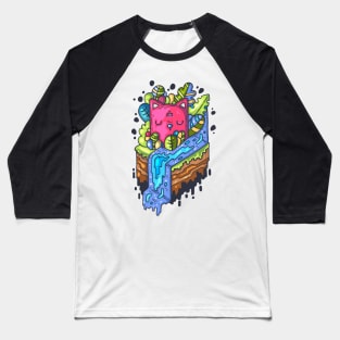 Cute graffiti pink cat among the undergrowth Baseball T-Shirt